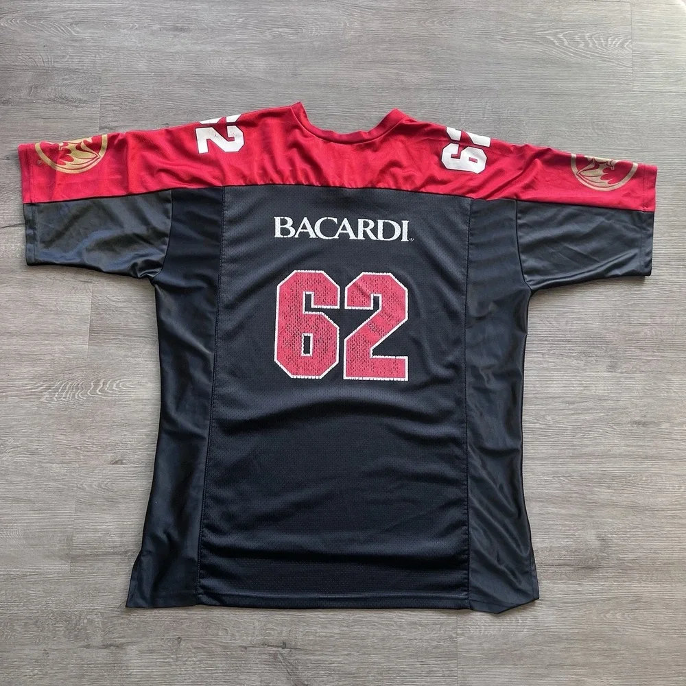 BARCARDI No 62 Size XL Football Jersey Black Red & White Accents Y2K Hiphop